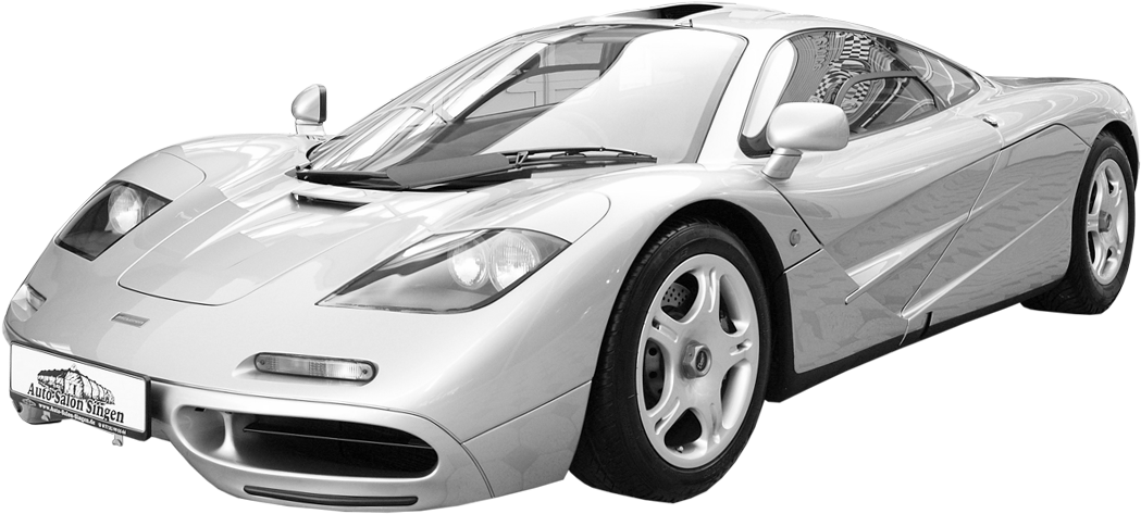 Silver Mc Laren F1 Side View PNG Image