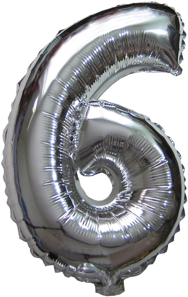 Silver Number6 Balloon PNG Image