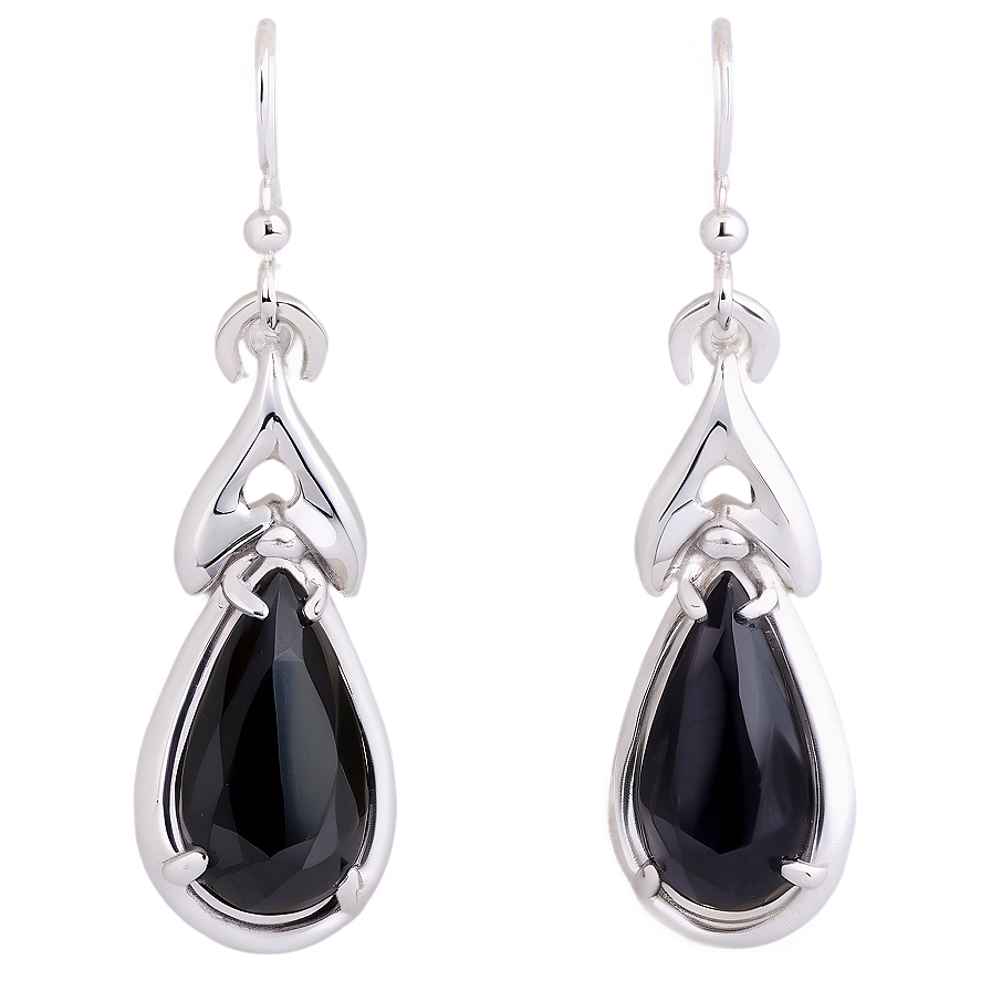 Silver Obsidian Earrings Png Stp PNG Image