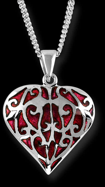 Silver Red Heart Pendant Necklace PNG Image