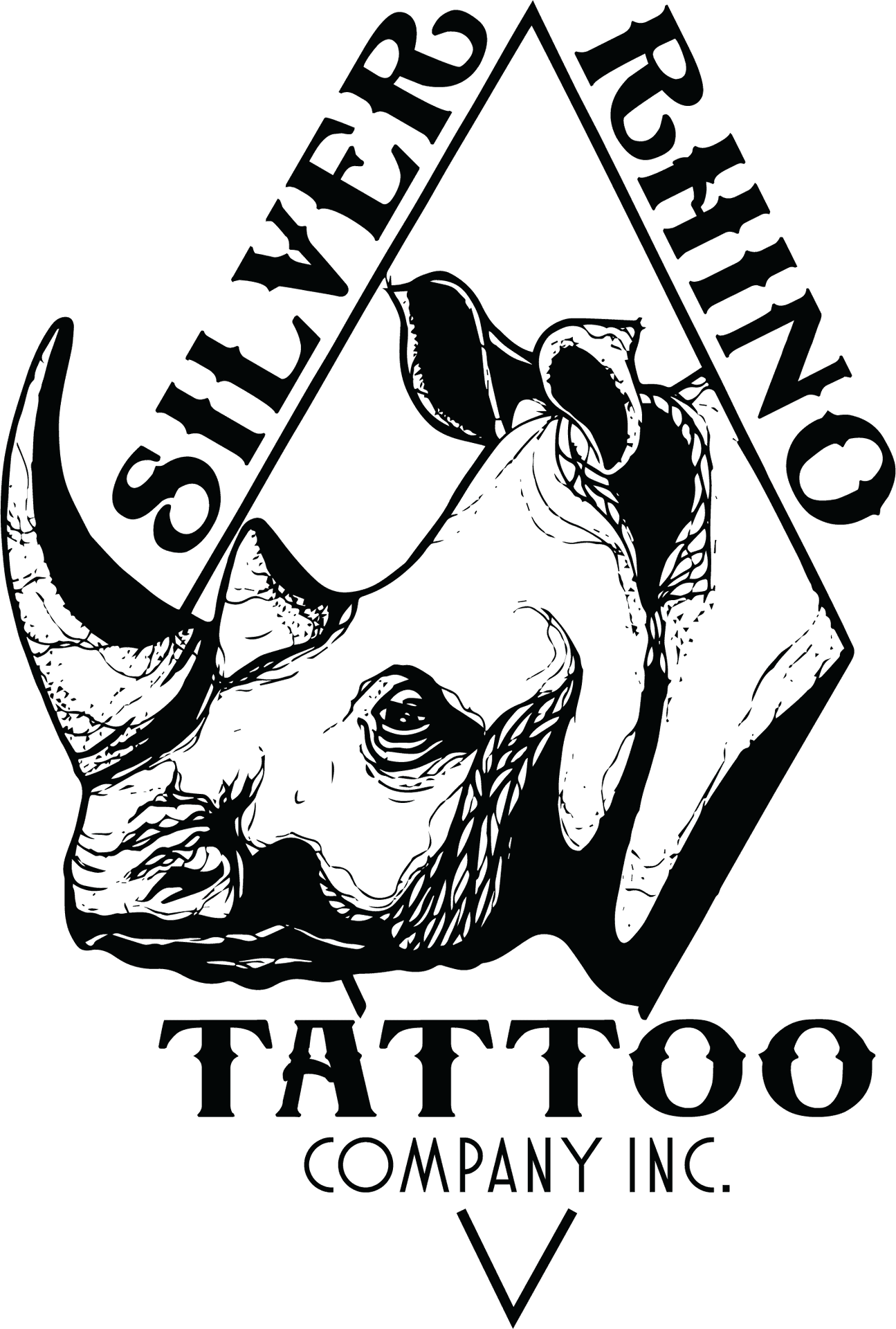 Silver Rhino Tattoo Logo PNG Image