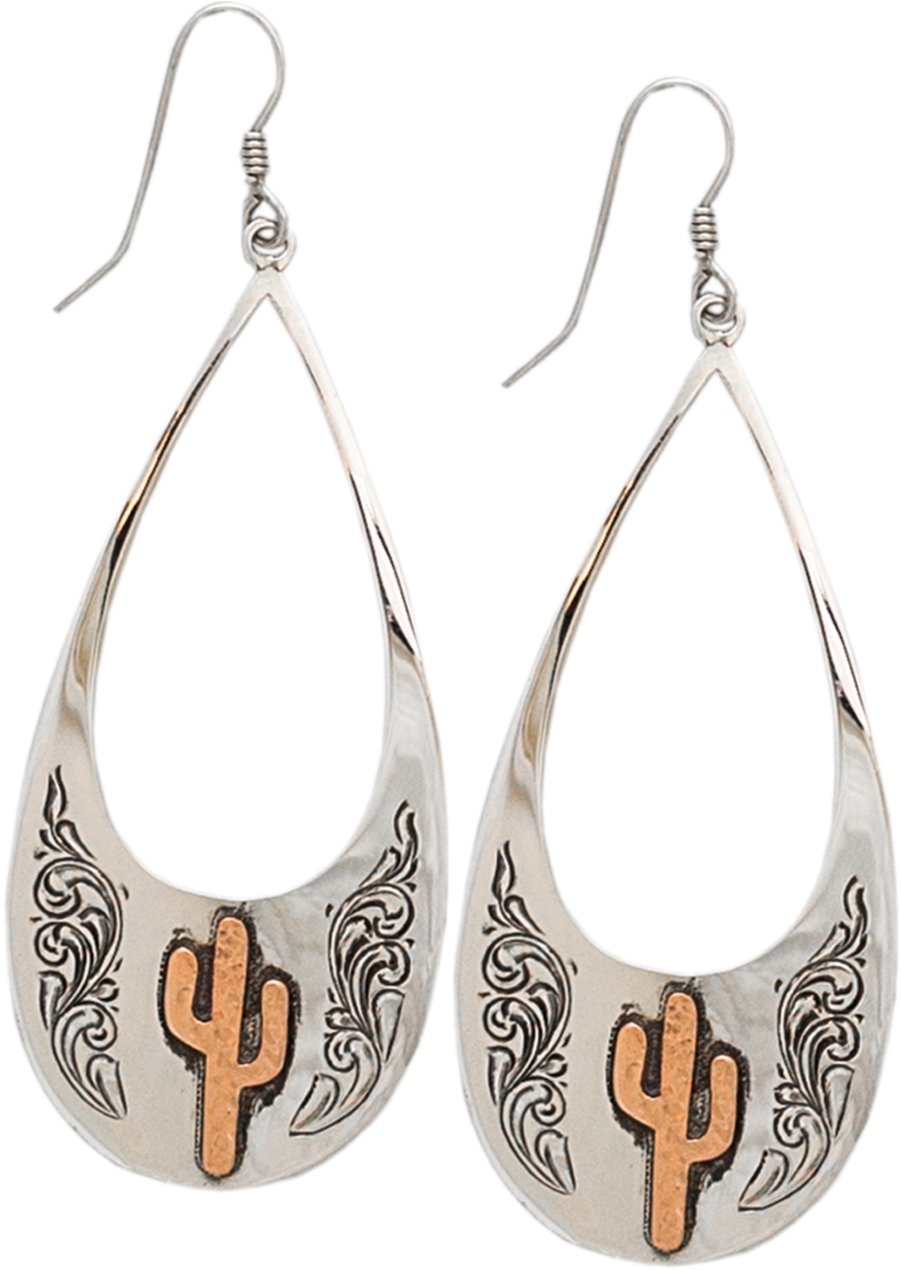 Silver Teardrop Cactus Earrings PNG Image