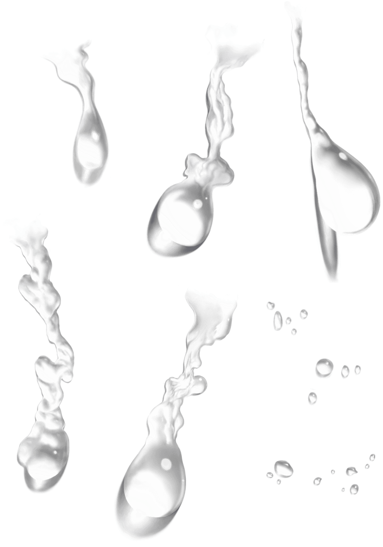 Silver Water Drops Falling PNG Image