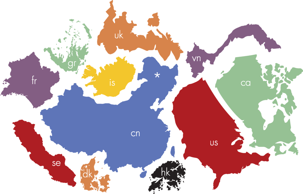 Simplified World Map Country Abbreviations PNG Image