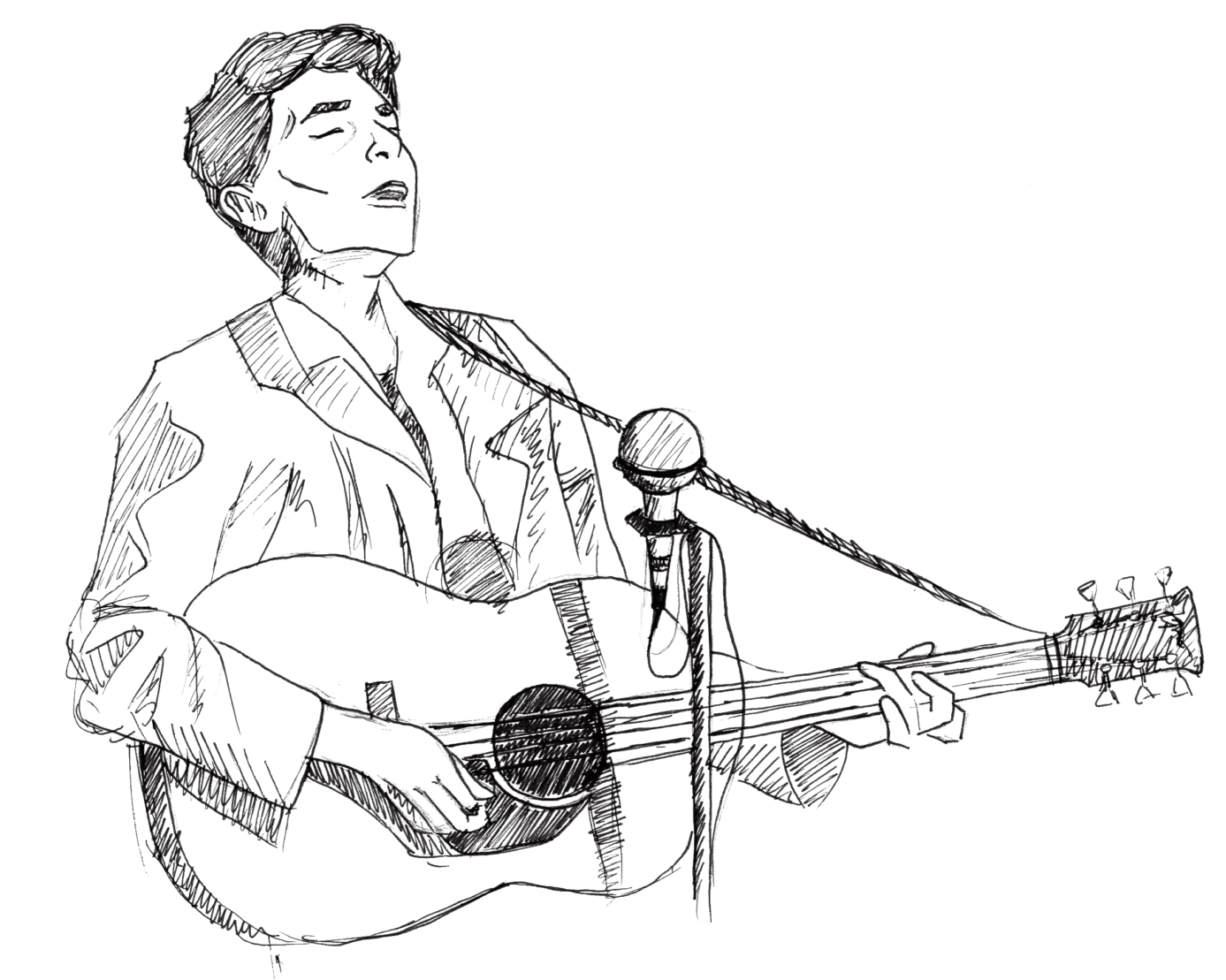 Singing Guitarist Sketch PNG Image