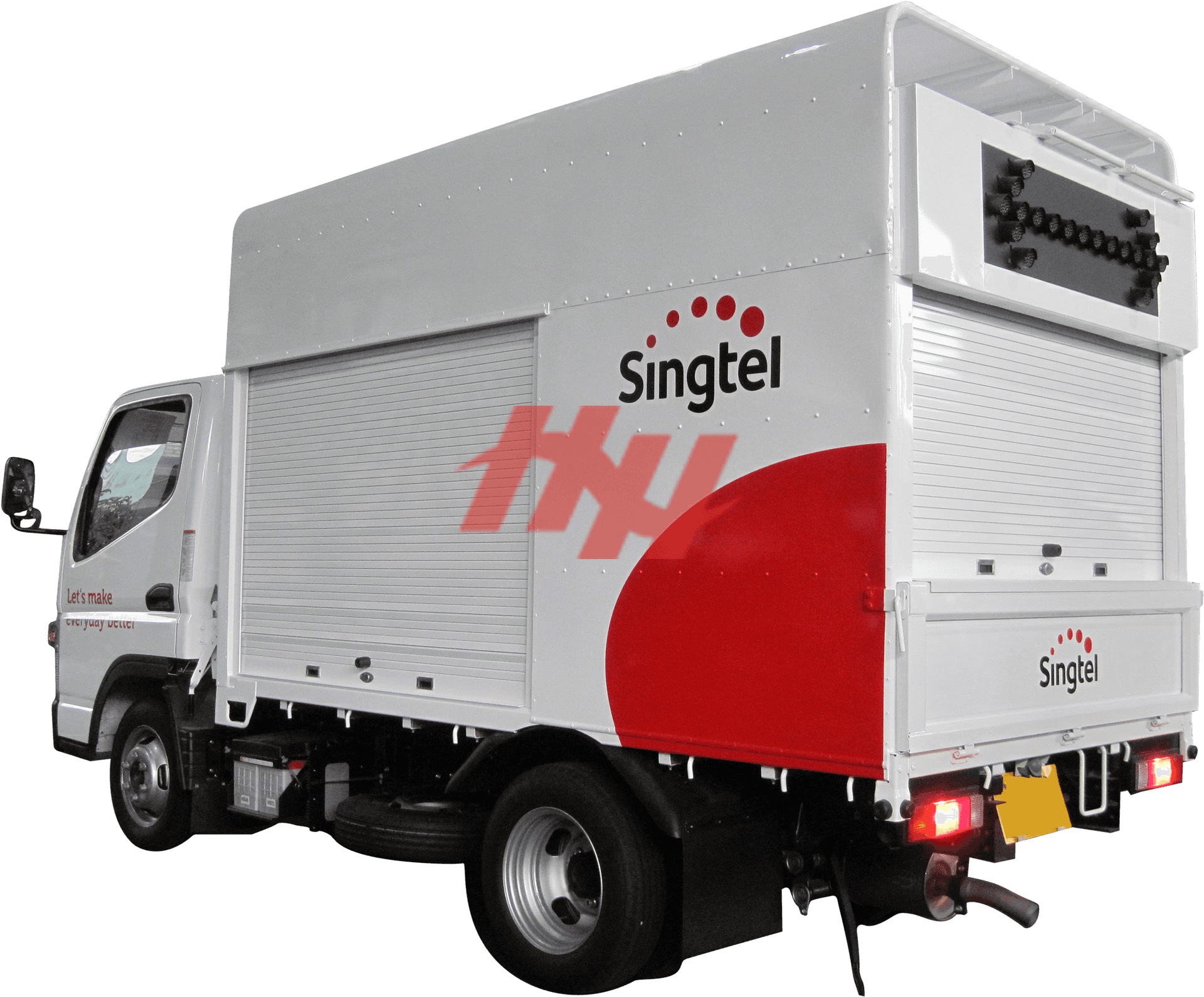 Singtel Branded Commercial Lorry PNG Image