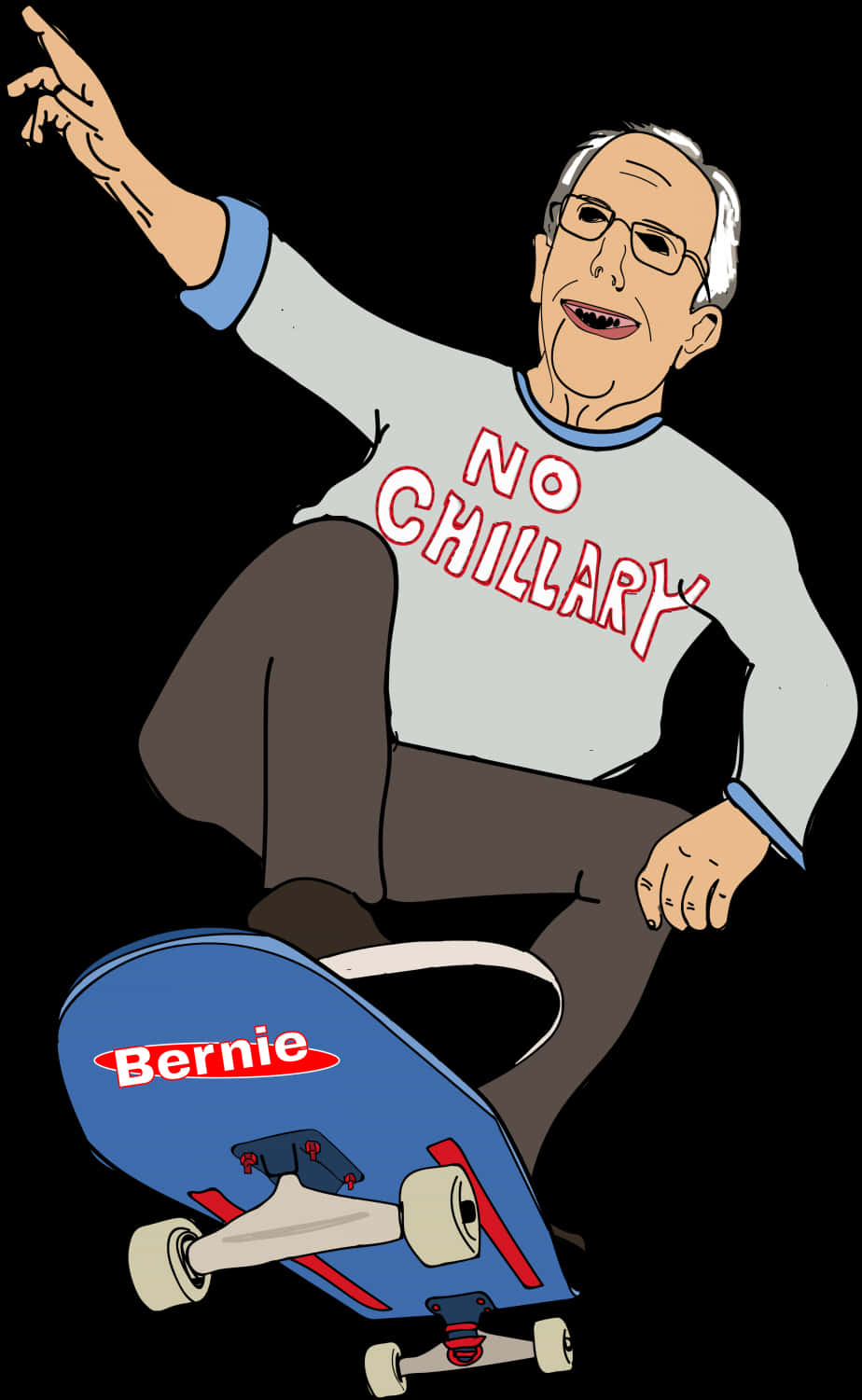 Skateboarding Bernie Sanders Cartoon PNG Image