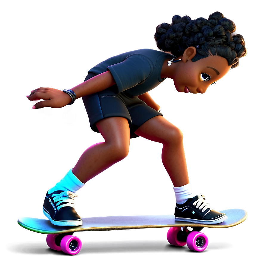 Skateboarding Black Girl Cartoon Png 06252024 PNG Image