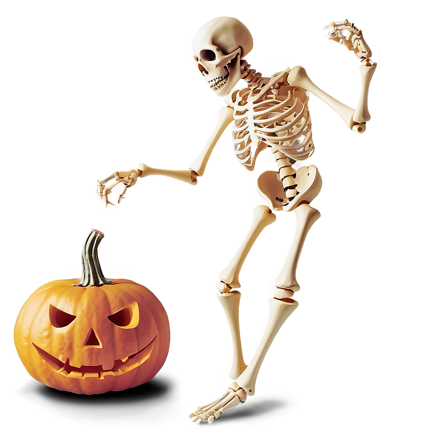 Skeleton Dancing Beside Pumpkin Png Nif66 PNG Image