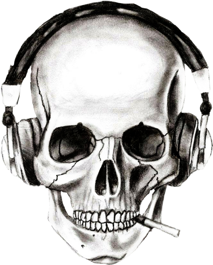 Skull_with_ Headphones_and_ Cigarette PNG Image