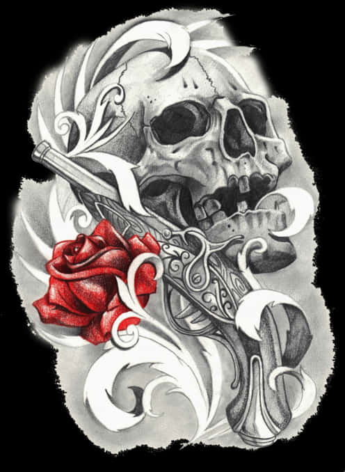 Skulland Rose Tattoo Design PNG Image