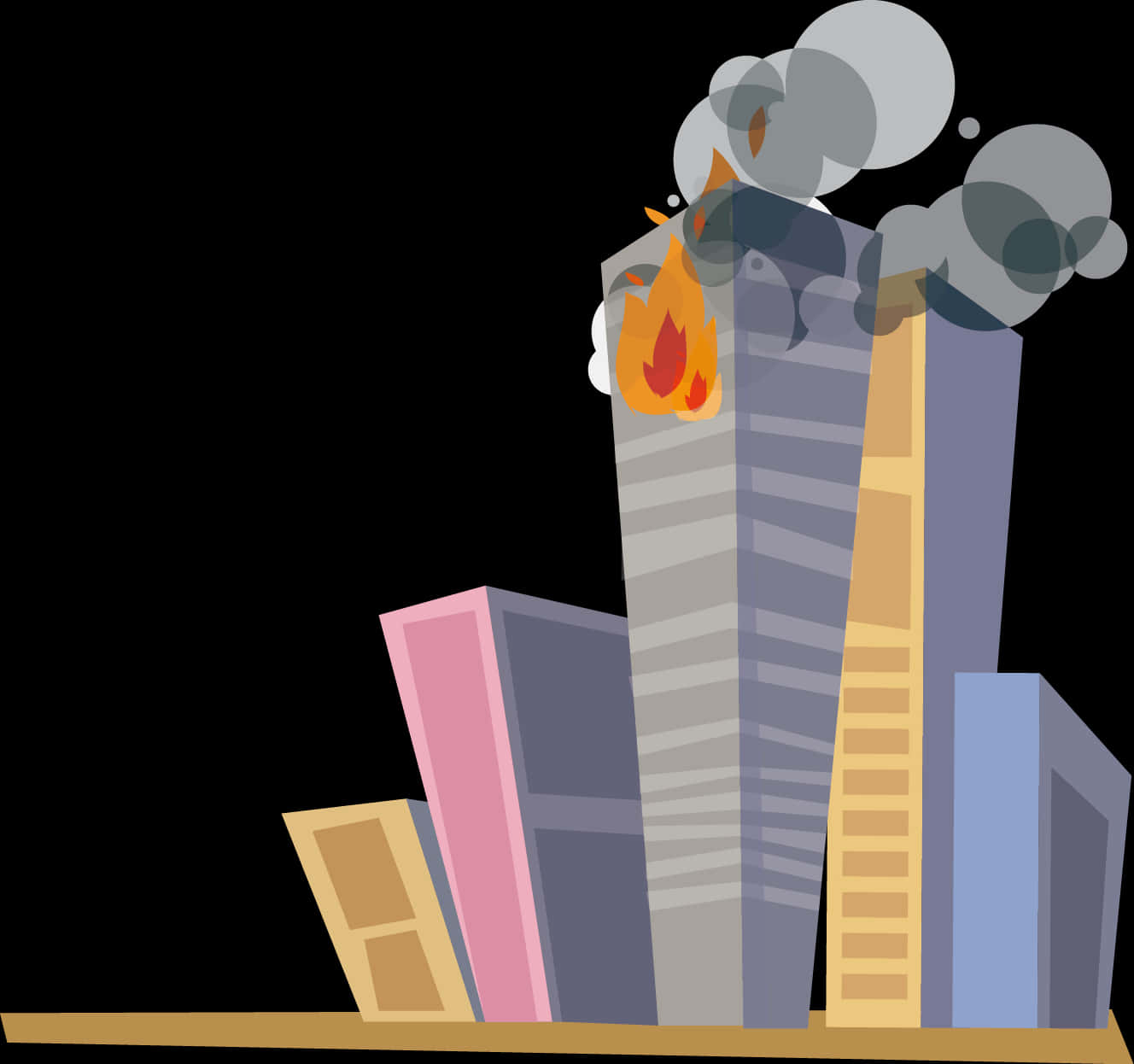 Skyscraper Fire Cartoon Illustration PNG Image