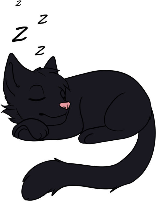 Sleeping Black Cat Cartoon PNG Image