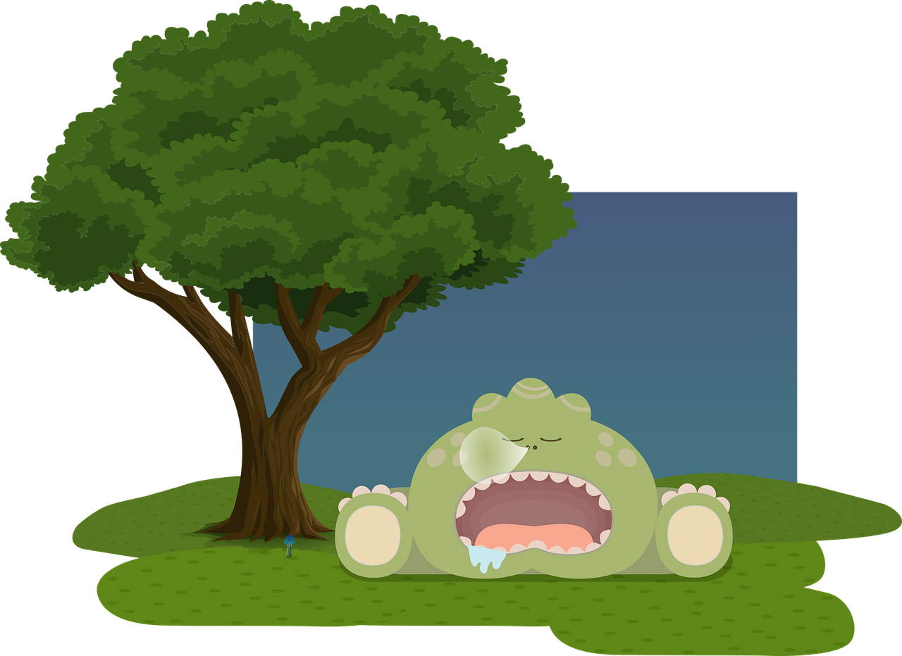 Sleeping Cartoon Dinosaur Under Tree PNG Image