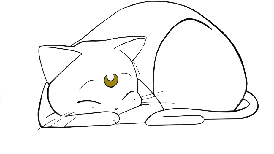 Sleeping Luna Cat Sketch PNG Image