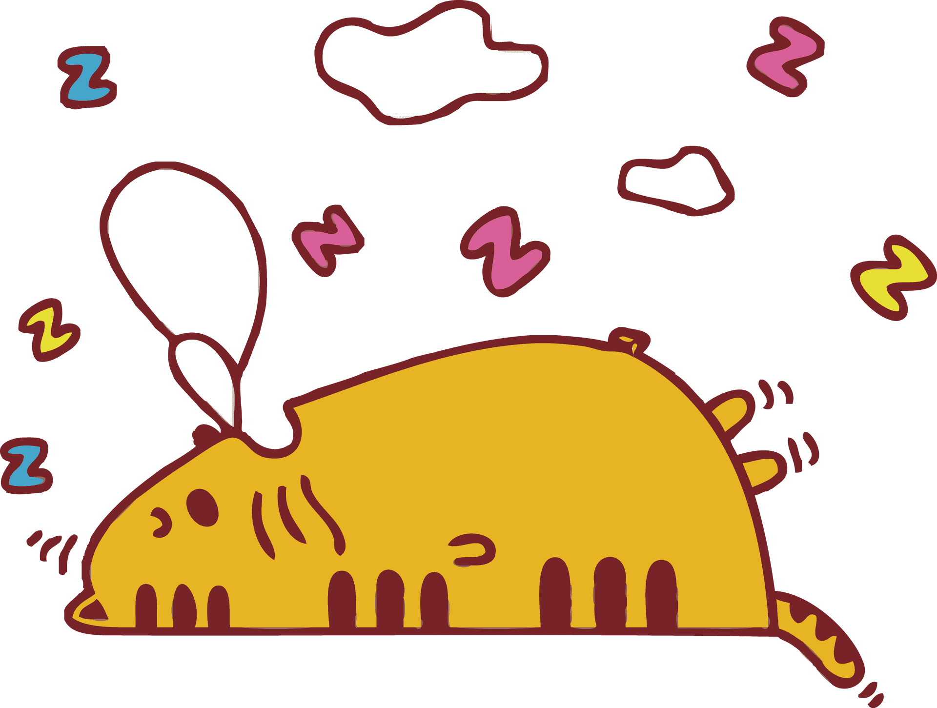 Sleeping Yellow Cat Cartoon PNG Image