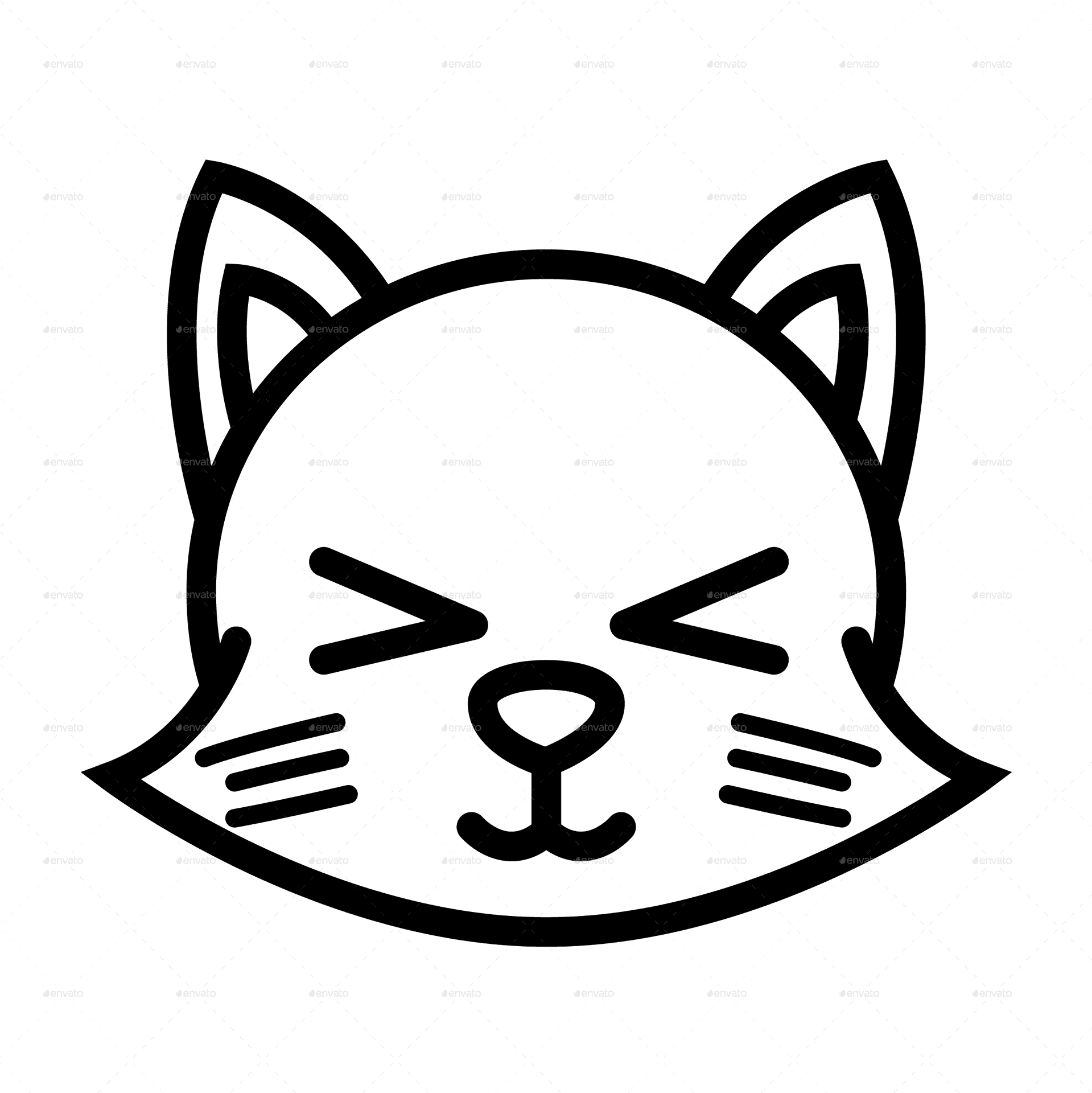 Sleepy Sketched Cat Face PNG Image