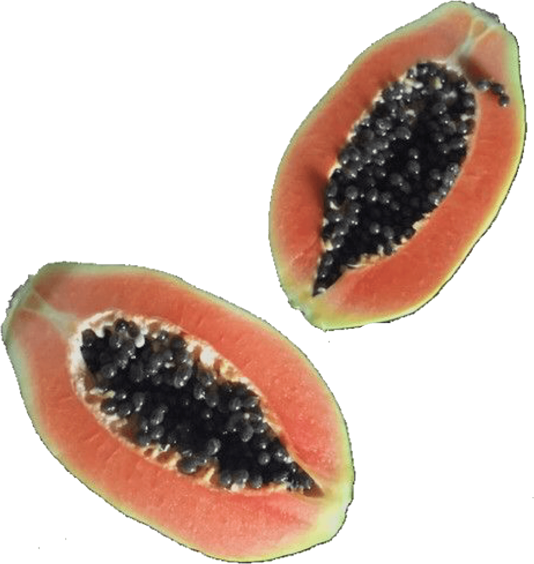 Sliced Papaya Fruit Halves PNG Image