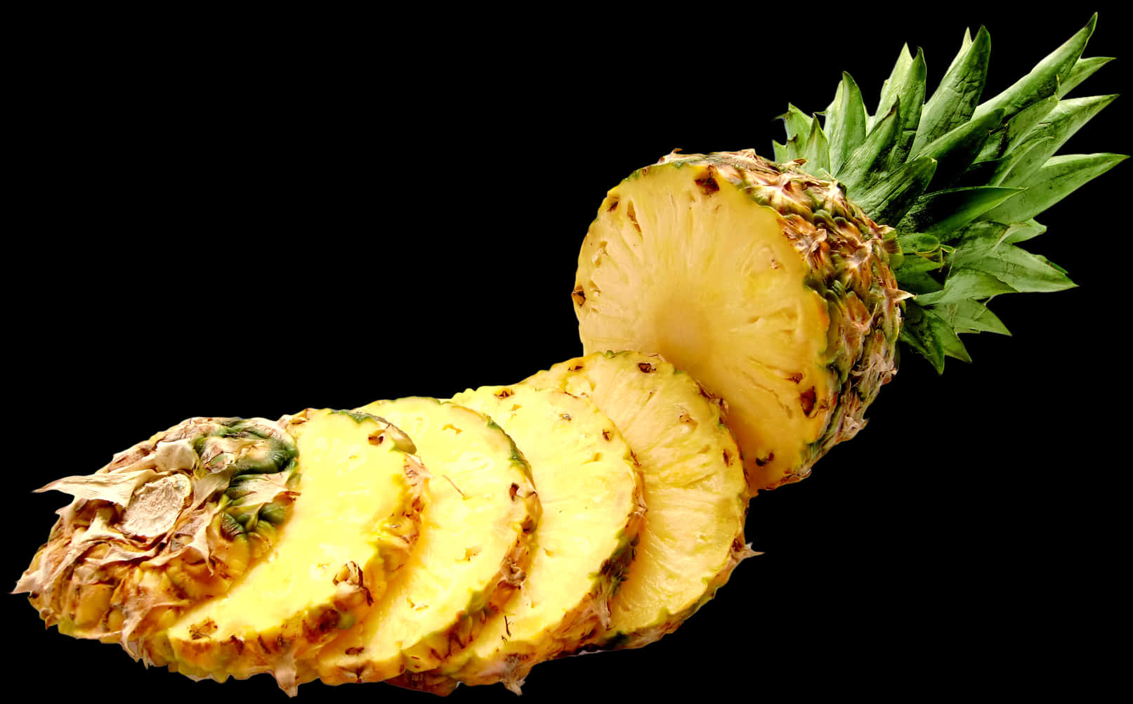 Sliced Pineapple Black Background PNG Image