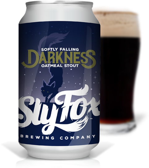 Sly Fox Oatmeal Stout Beer Canand Glass PNG Image