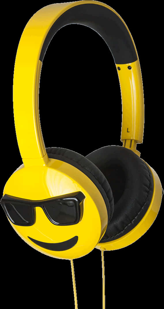 Smiley Face Yellow Headphones PNG Image