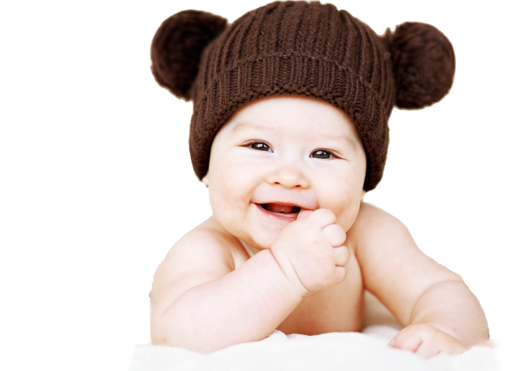 Smiling Babyin Brown Bear Hat PNG Image