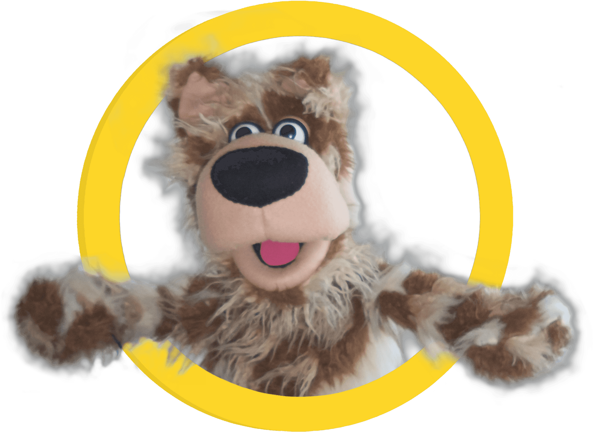 Smiling Bear Puppet Yellow Circle PNG Image