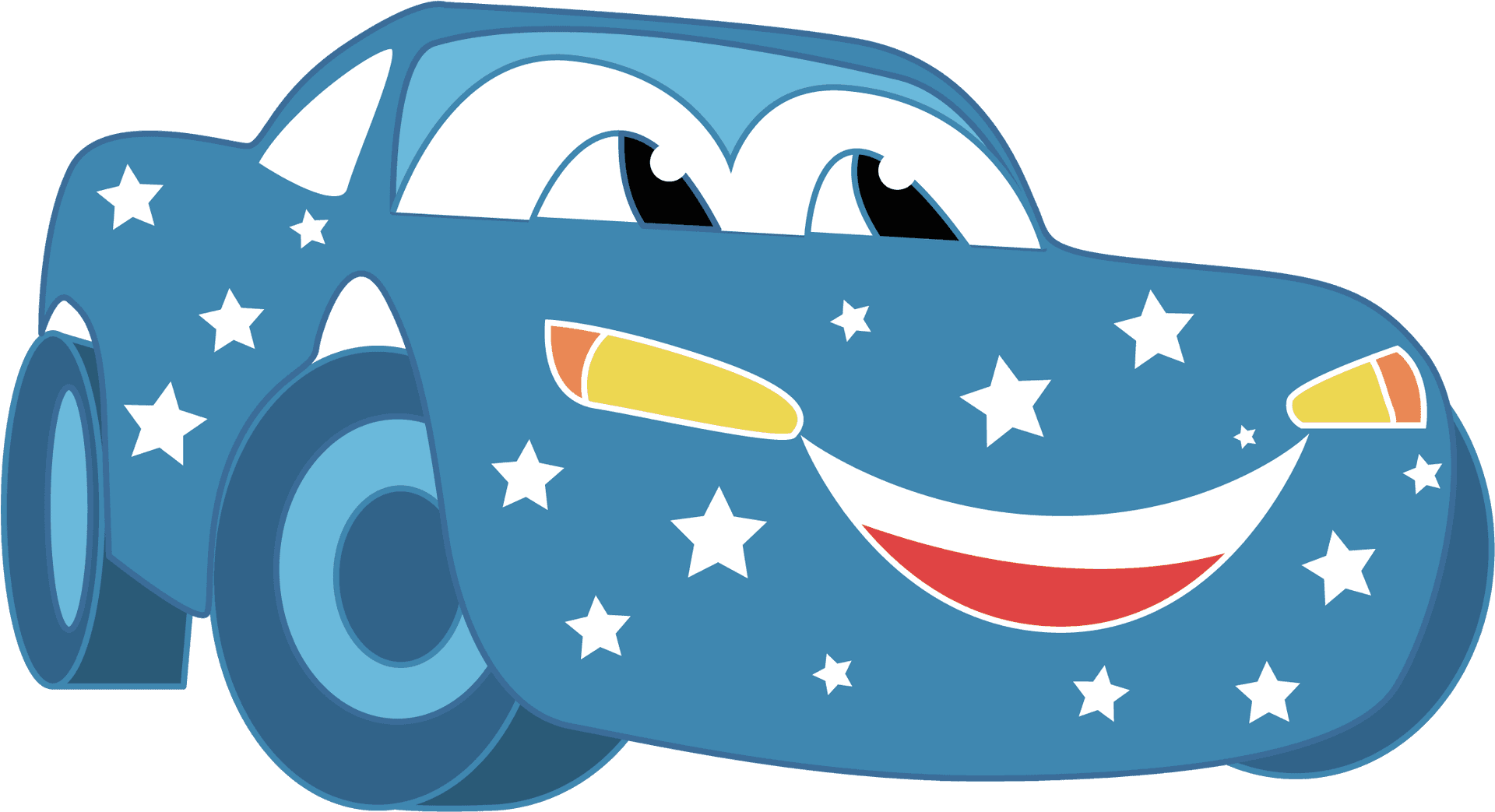 Smiling Cartoon Carwith Stars PNG Image