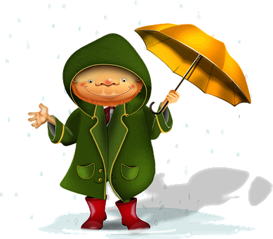 Smiling Cartoon Character Rainy Day PNG Image