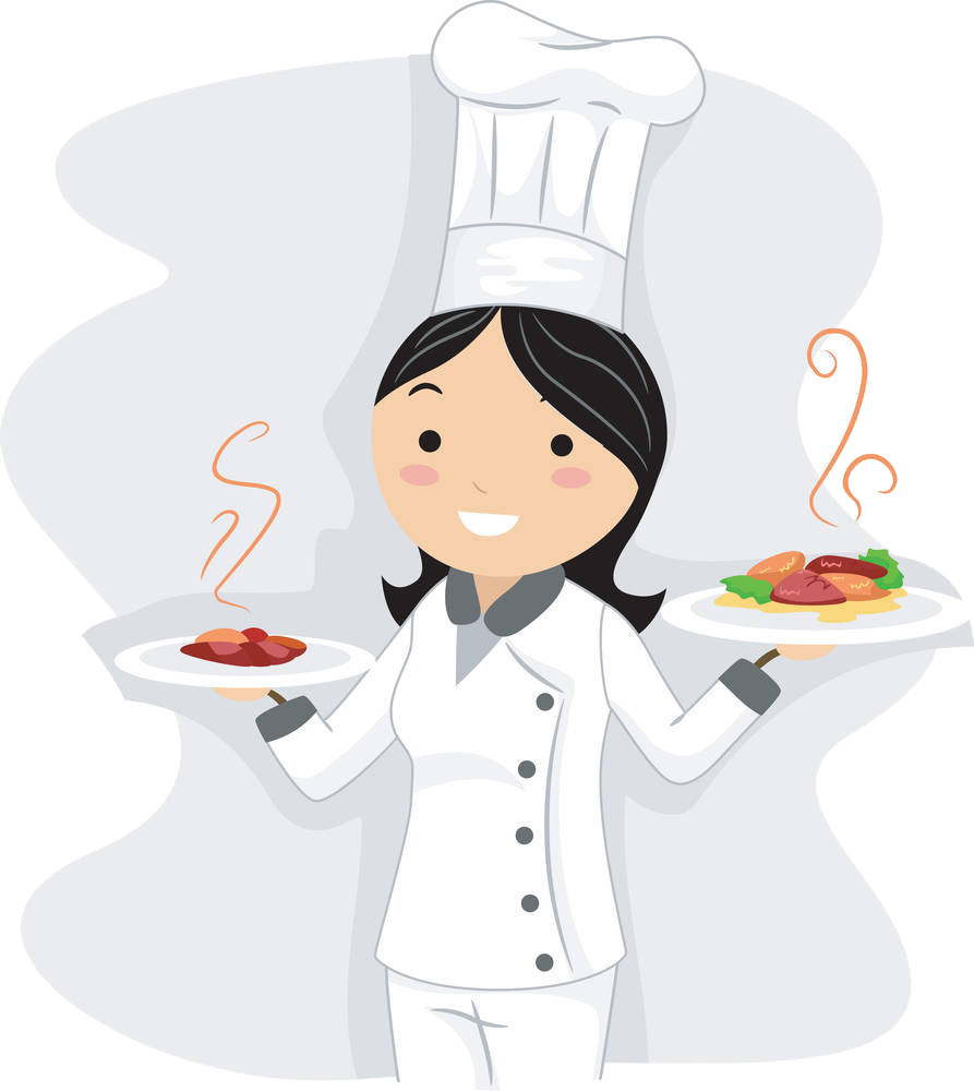 Smiling Cartoon Chef Serving Food PNG Image