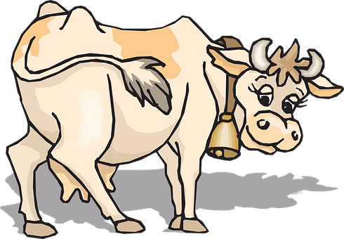 Smiling Cartoon Cowwith Bell PNG Image