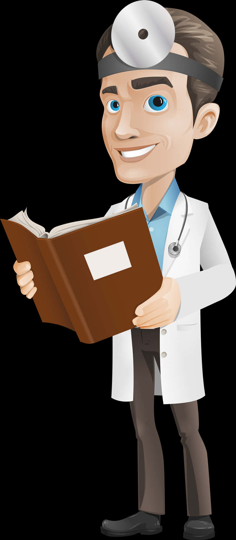 Smiling Cartoon Doctor Reading Book PNG Image