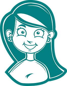 Smiling Cartoon Girl Outline PNG Image