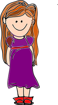 Smiling Cartoon Girlin Purple Dress PNG Image