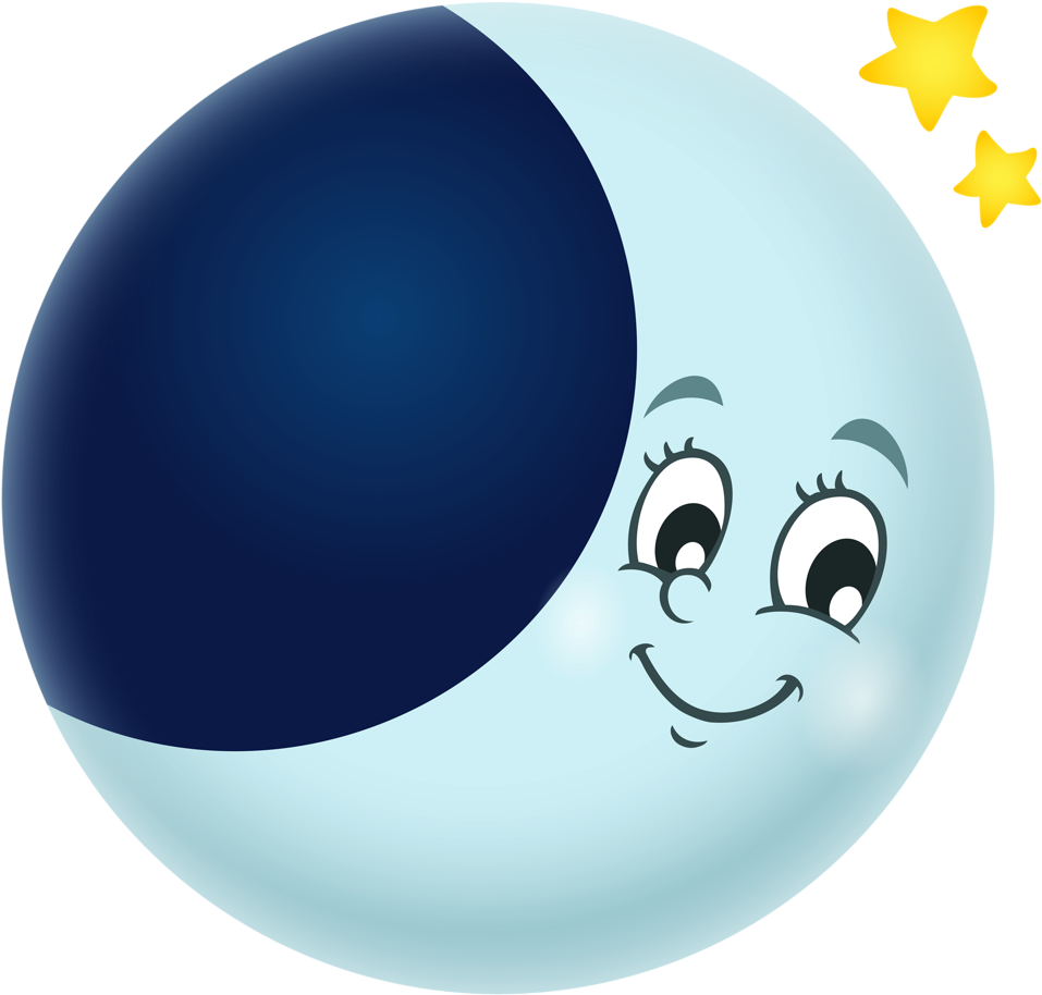 Smiling Cartoon Moonand Stars PNG Image