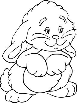 Smiling Cartoon Rabbit Line Art PNG Image