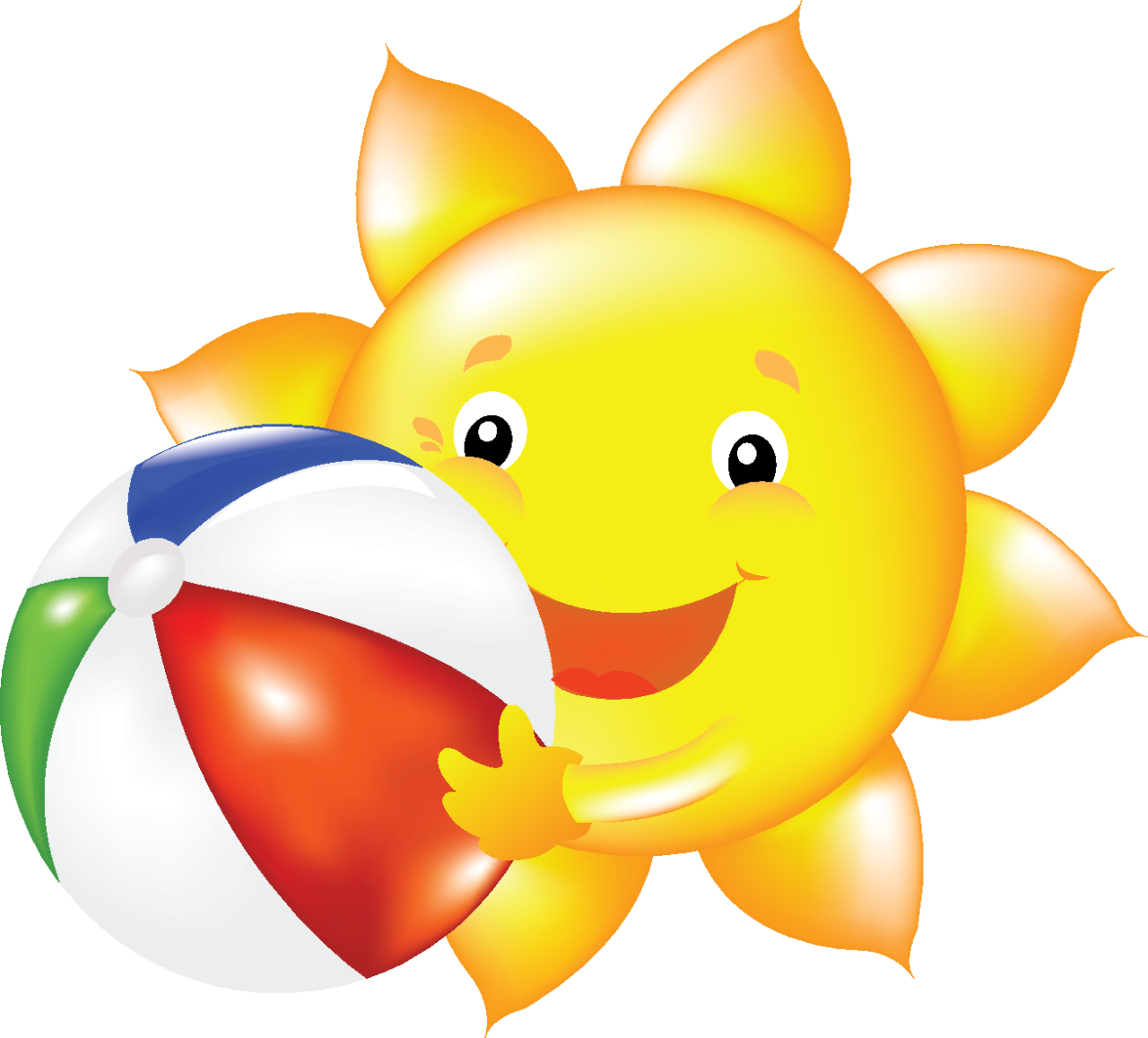 Smiling Cartoon Sun With Beach Ball.png PNG Image