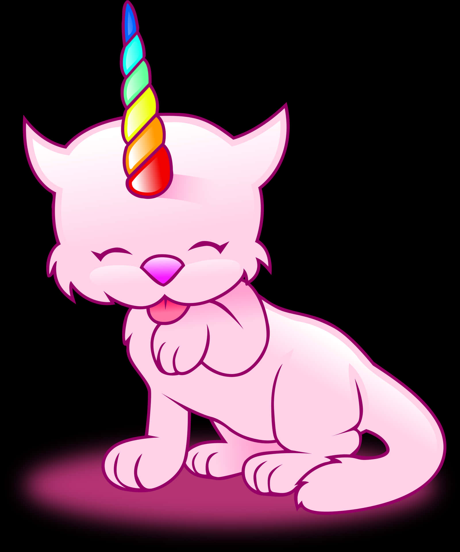 Smiling Cat Unicorn Rainbow Horn PNG Image