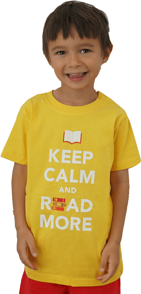 Smiling Child Yellow Reading Shirt PNG Image