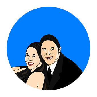 Smiling Couple Cartoon Portrait PNG Image