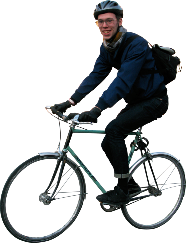 Smiling Cyclist Riding Bike PNG Image