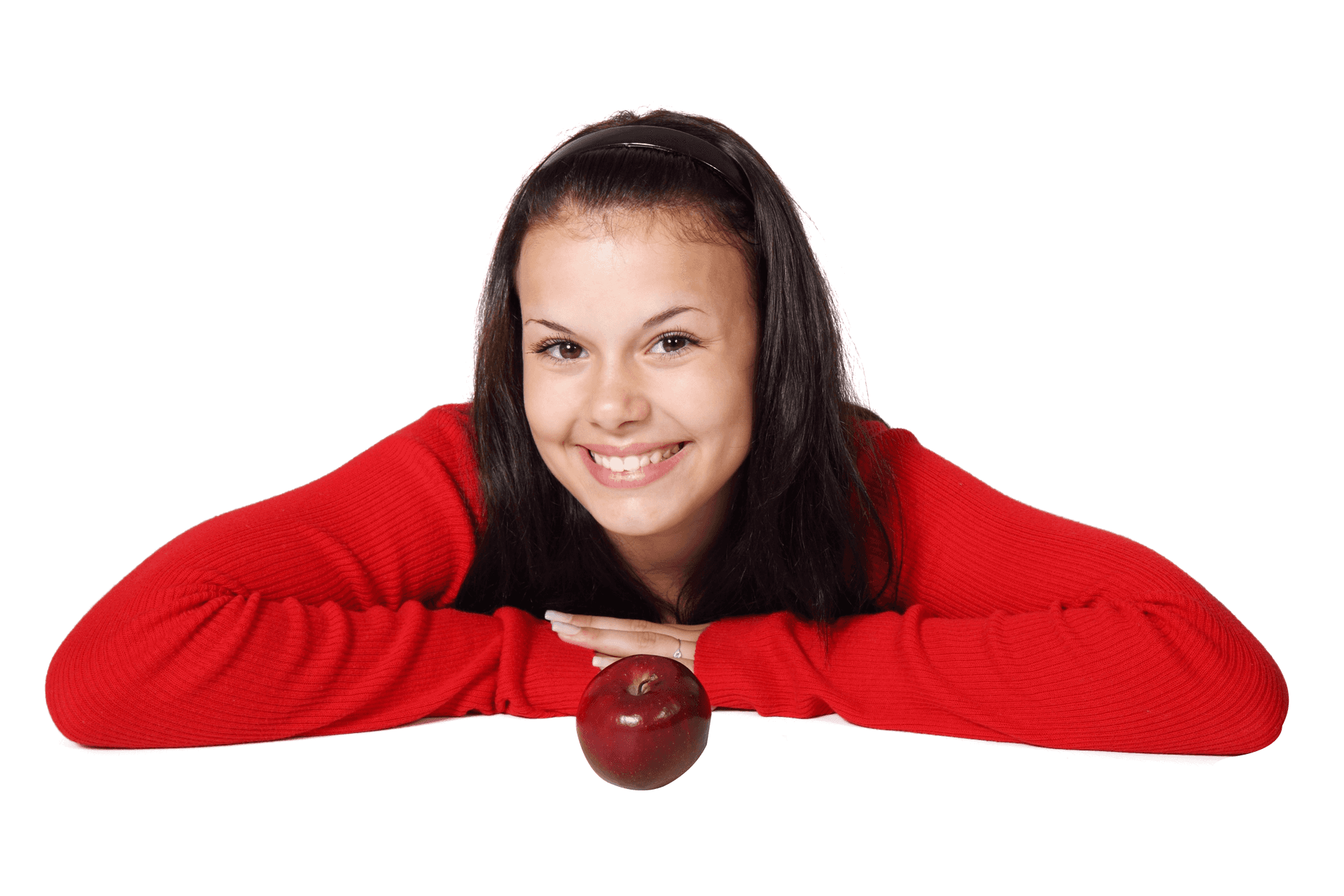 Smiling Girl With Apple PNG Image