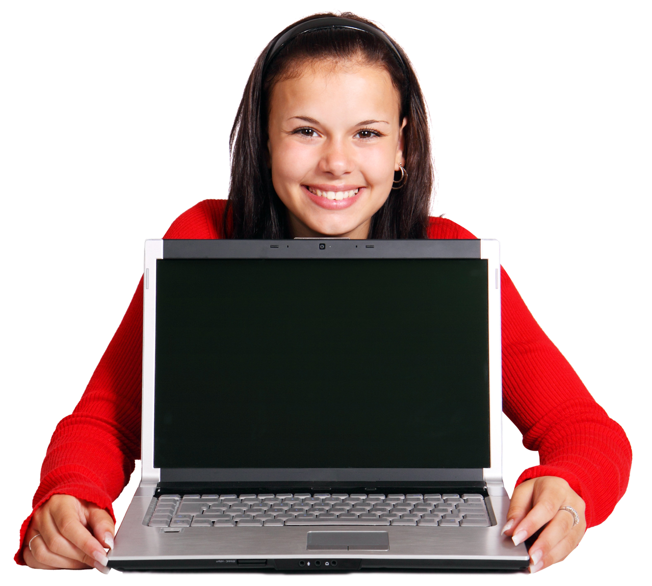 Smiling Girlwith Laptop PNG Image