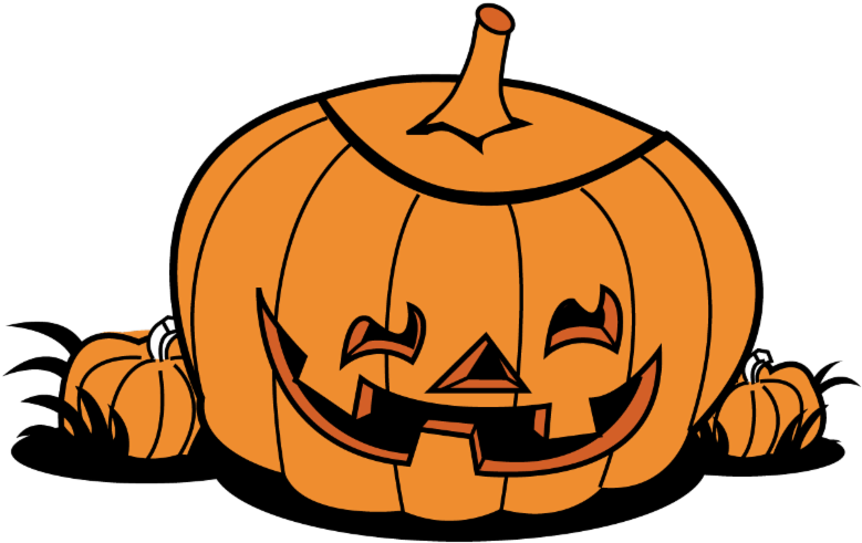 Smiling Jack O Lanternand Small Pumpkins PNG Image