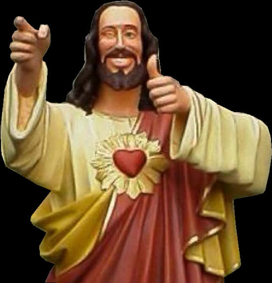 Smiling Jesus Figurine Thumbs Up PNG Image