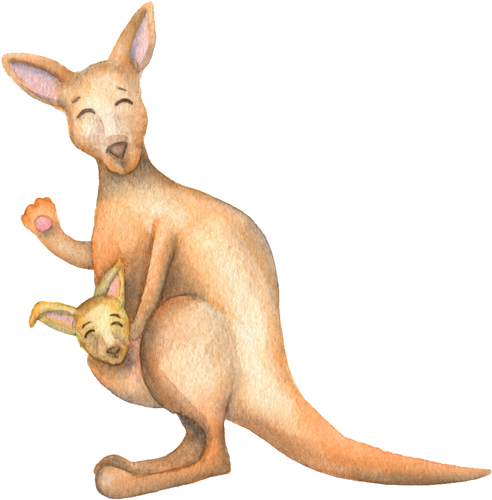 Smiling Kangarooand Joey.png PNG Image