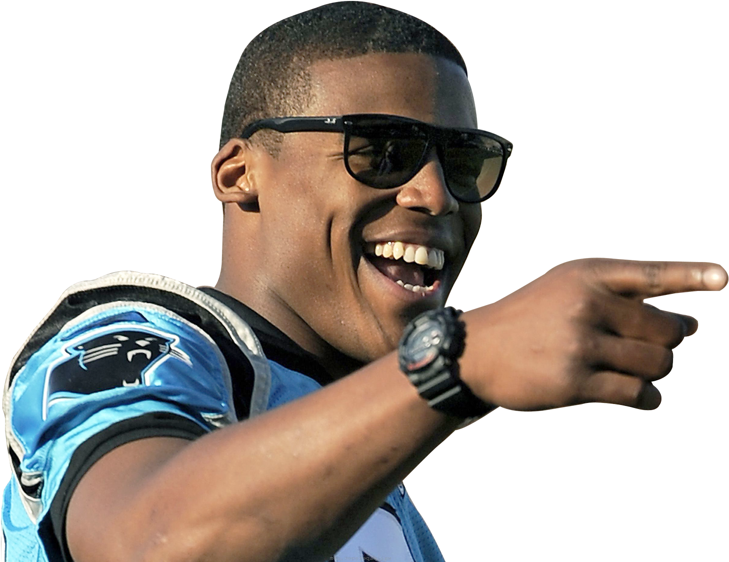 Smiling Man Pointing Sunglasses Football Jersey PNG Image