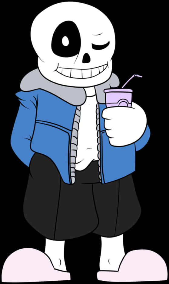 Smiling Skeleton Character Holding Drink PNG Image