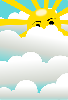 Smiling Sun Peeking Over Clouds PNG Image