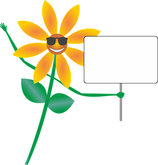 Smiling Sunflower Cartoon Holding Sign PNG Image